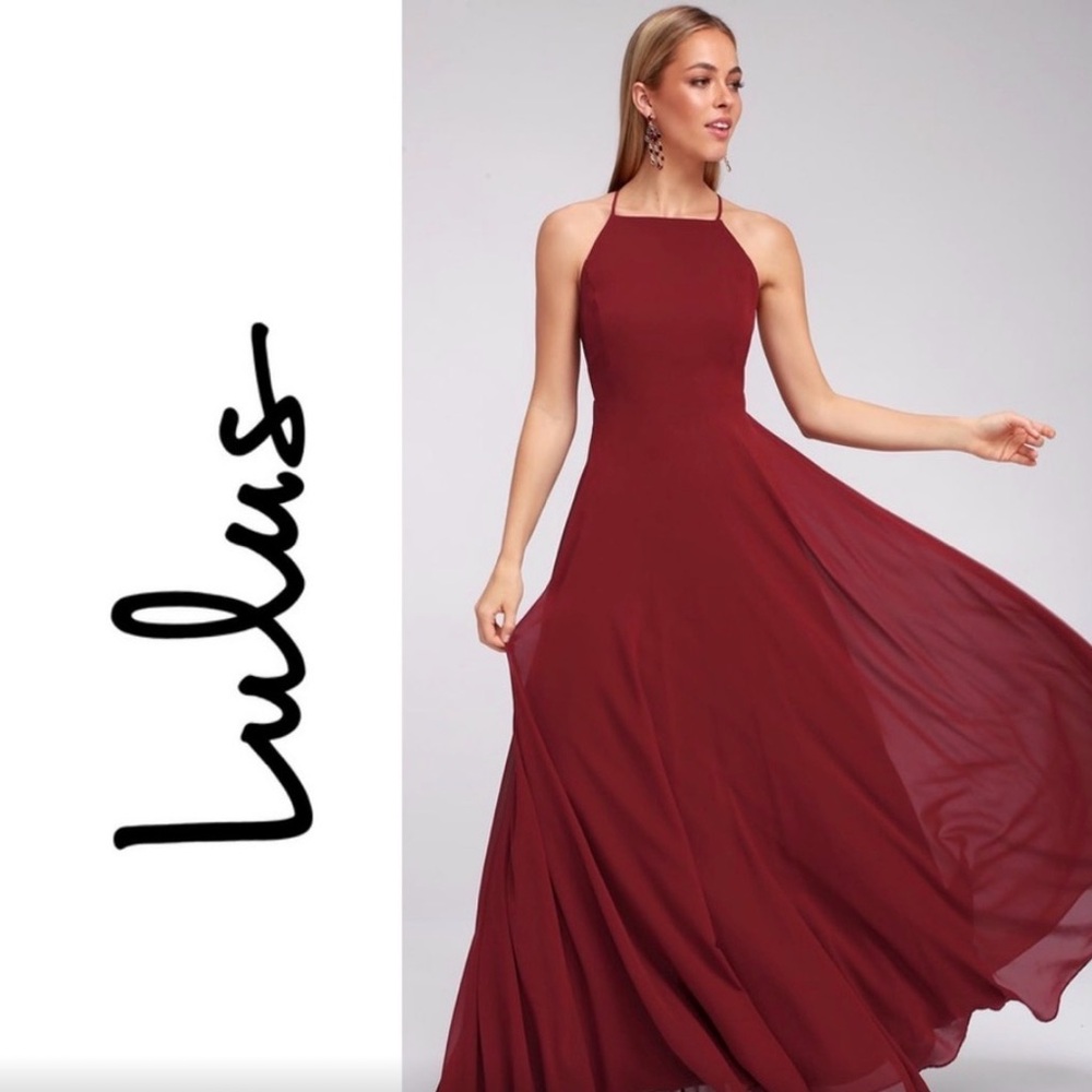 Lulu's Burgundy prom or wedding guess Halter Maxi Dress